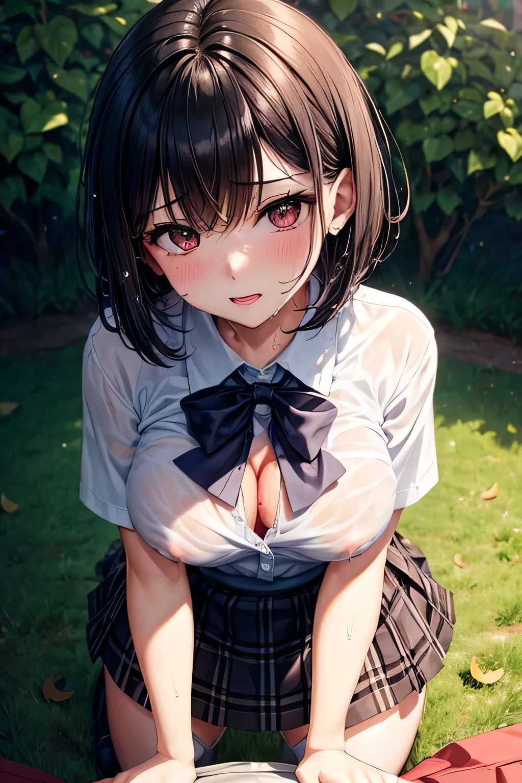 (((pov,1 boy, penis, breasts blowjob, paizuri, penis is between breasts, )))penis in breasts, breast squeeze, (((fellatio)))、(highest quality)), ((masterpiece)), (Familiar), Perfect Face,Shiny skin,Beautiful breasts,red eyes,Shiny skin、Sunburned skin、Sweat、Off the shoulder、Double teeth、Hotel 、(((short Bob hair))) 、silver Hair Color、Young、Big Breasts,(((Milking)))、(((2girls,Breast Matching)))、Breastfeeding、1boy,penis,paizuri、bitch、Blowjob、Handjob、blowjob、(((Breast milk,cum)))、Subjective、projectile cum、cum on body , (((cum on breast)))、On all fours.Penis between breasts 、(((Prone、{school uniform,Short sleeve shirt,break,(Checked skirt:1.2)))、(((透ける)))、(((sweat)))、(((wet)))、(((perfect penis)))、(((from above)))、(((crowd)))