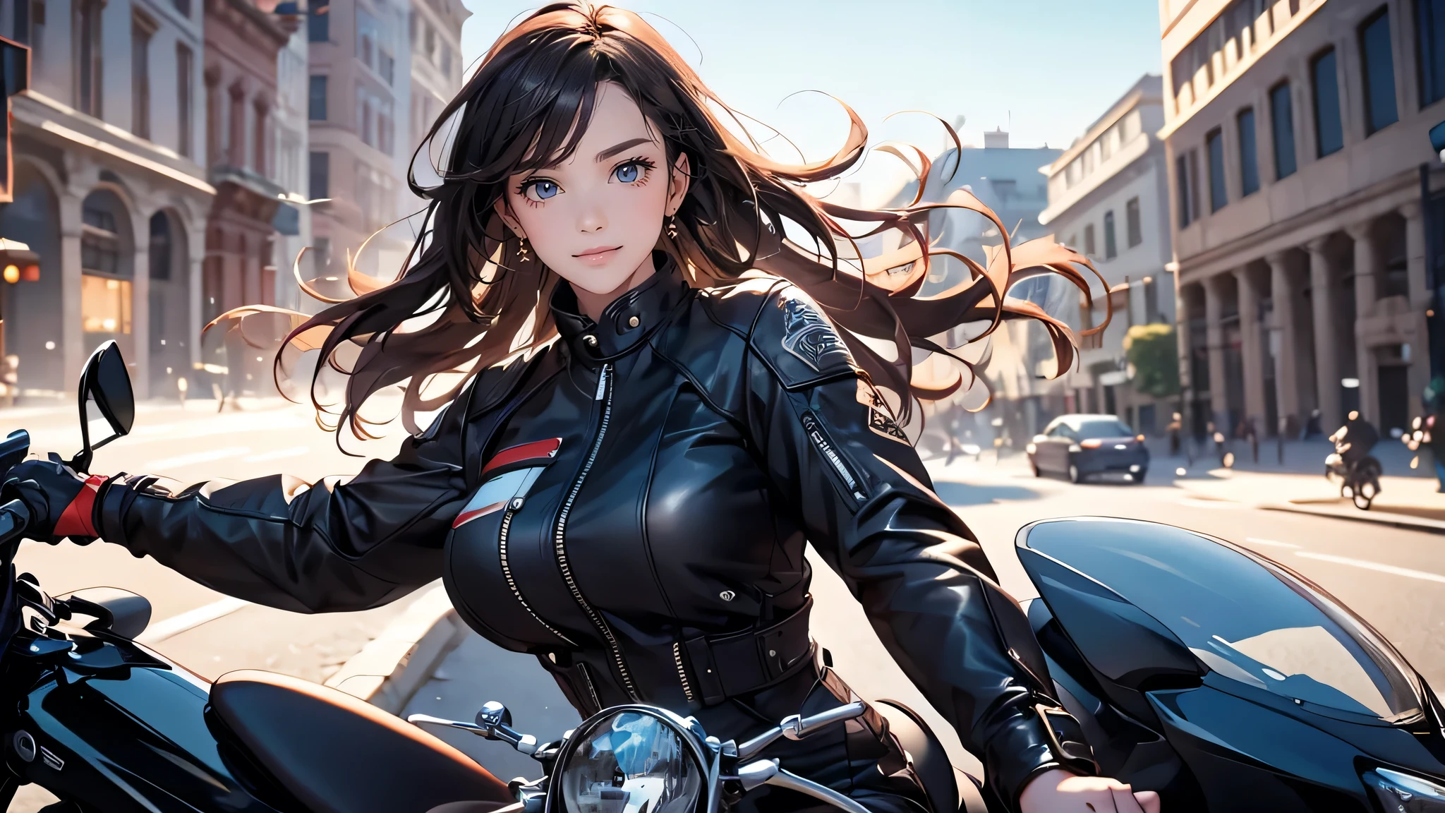 (girl riding a motorcycle:1.2),(random hairstyle),(Highest image quality,(8K), Ultra-realistic, Best Quality, High quality, High Definition, high quality texture, high detailing, Beautiful detailed, fine detailed, extremely details CG, Detailed texture, realistic representation of face, masterpiece, presence)