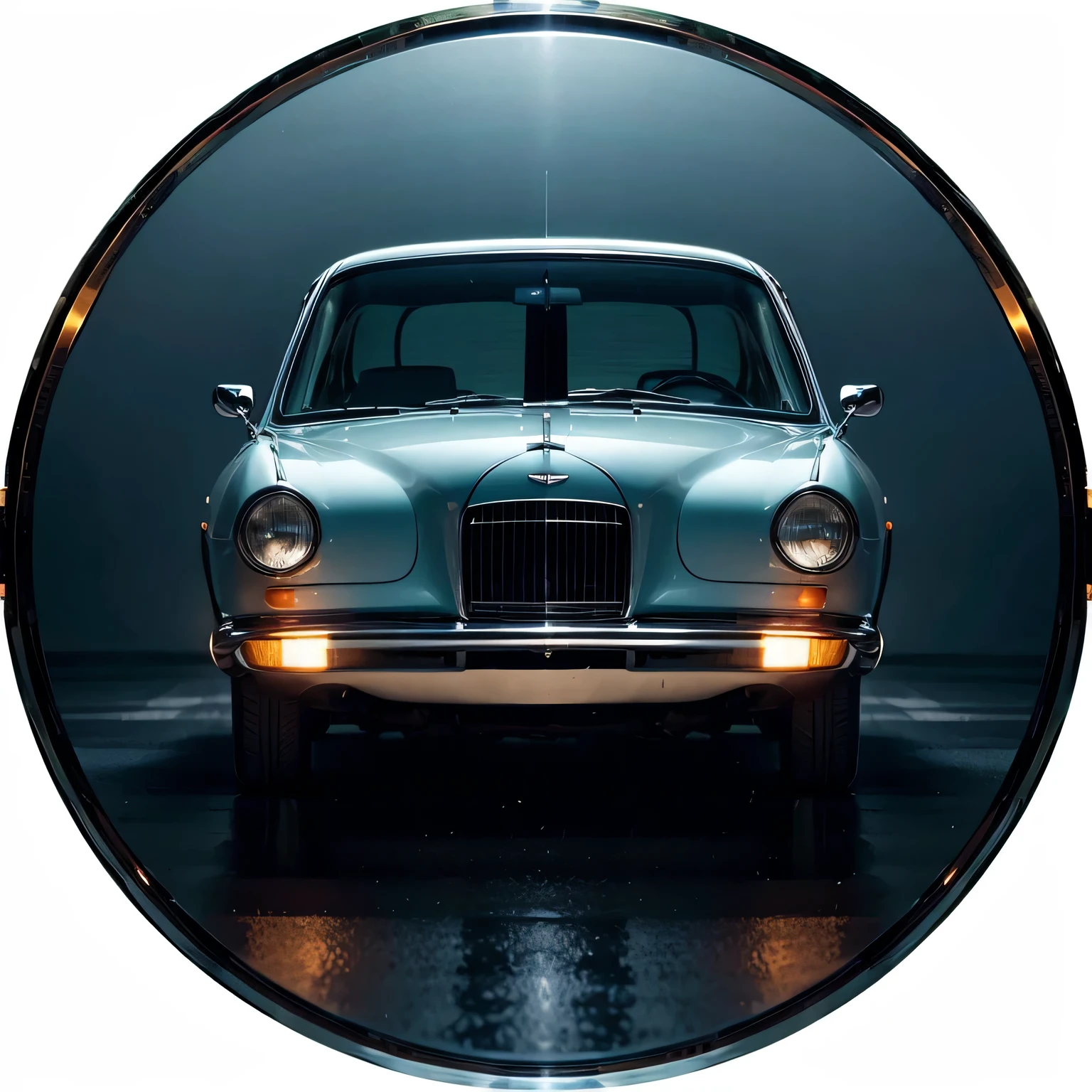 best quality, realistic, white car, dark blue background