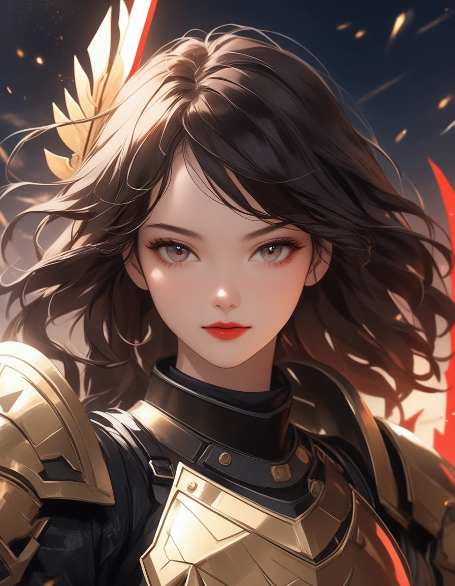 A woman holding a sword and a shield, Zodiac Knight Girl, portrait Zodiac Knight Girl, Very detailed and beautiful fan art, Armor Girl, Goddess of war, High resolution commissions, warrior girl, Clean lines and colors, Portrait of a Modern Darna, Female Warrior, Inspired by Leona Wood, Gorgeous female paladin, Samurai character design