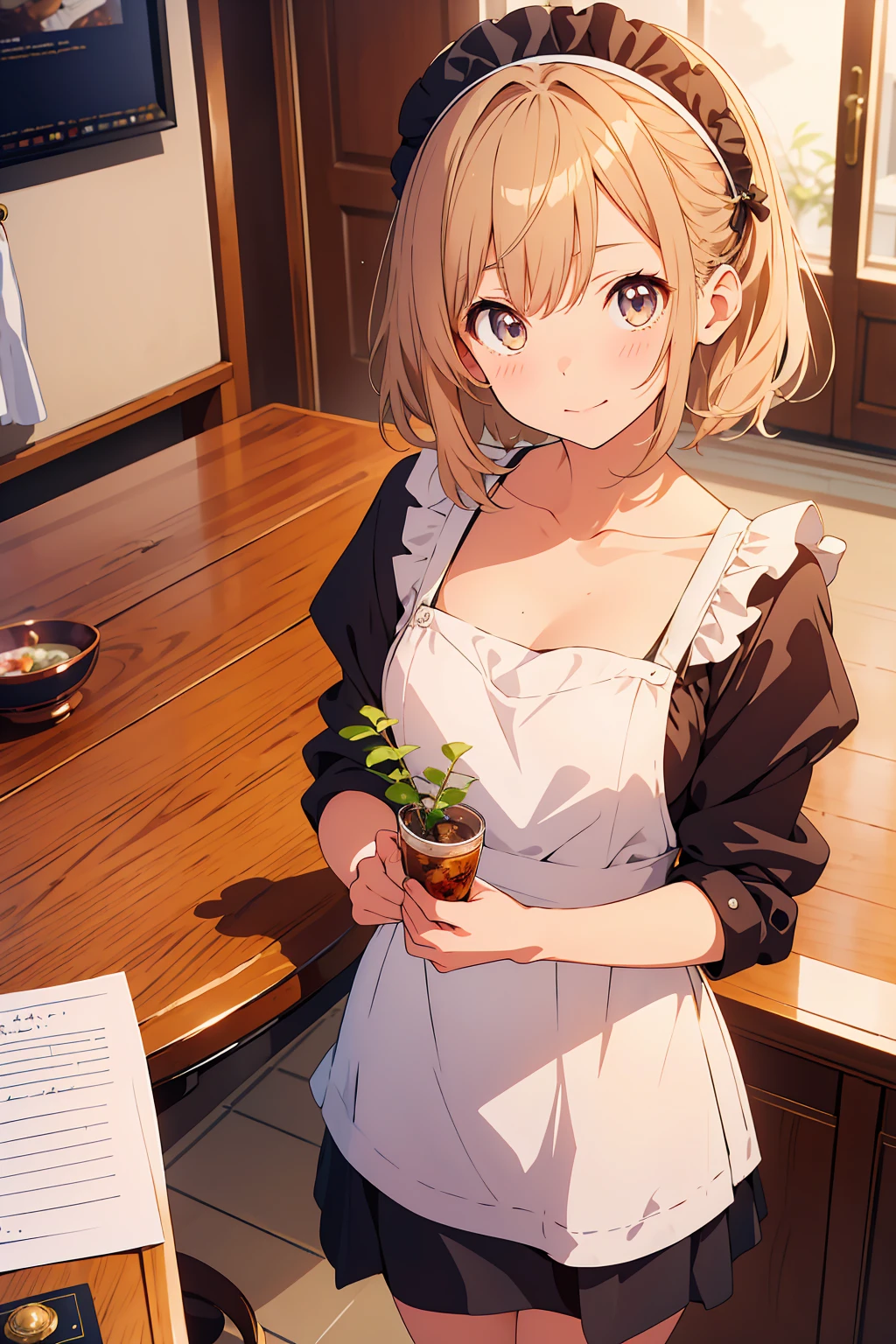 (Highest quality,Tabletop:1.2),(Anime Style,Comic Core:1.1),One Girl,Cute Style,Adorable,Highly detailed eyes,Highly detailed face,Very fine hair,About Hipdar,8k,solve,Maid,Maid服,Are standing,Hold a towel,
