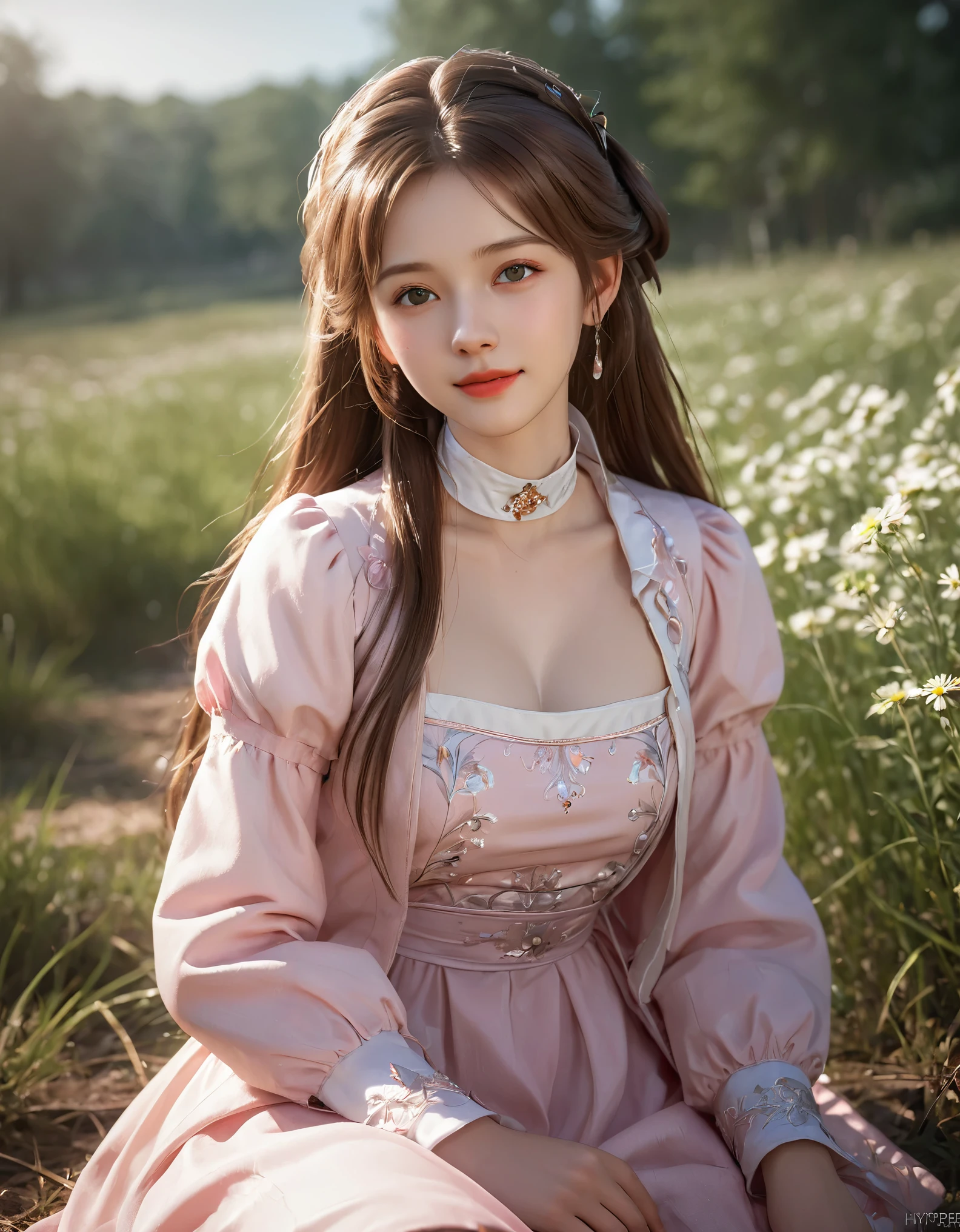 (masterpiece, best quality:1.4), (future days), (full of white flowers), (1girl), ((18 years old)), solo, (european youth:1), aerith gainsborough, choker, cropped jacket, hair bow, bracelet, (((red jaket))), (((pink dress))), brown boots, very long hair, hair ribbons, hair flowers, strapless red dress, high heels hyperrealistic, high detailed skin, dslr, soft lighting, high quality, highly detailed face, highly detailed skin, skin pores, subsurface scattering, realistic pupils, huge breast, full face blush, full lips, detailed background, depth of field, volumetric lighting, sharp focus, absurdres, realistic proportions, good anatomy, ((light smile)), ((looking at viewer)), ((cowboy shot)), (realistic, hyperrealistic:1.4), 16k hdr, medium breasts, show vagina, spread legs.