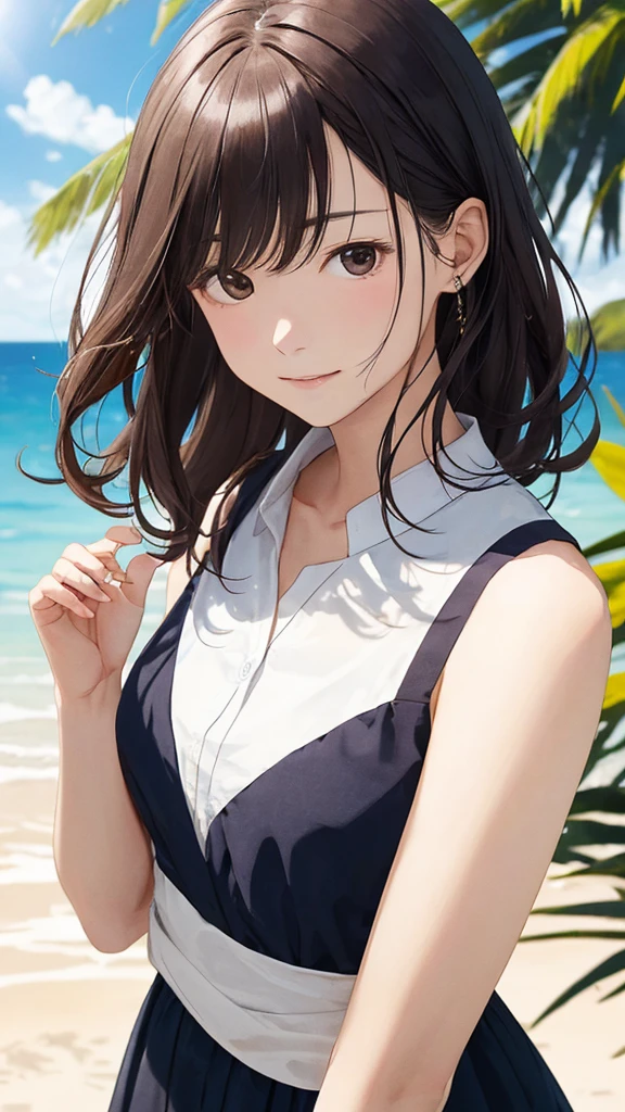 Shiraishi Mei, Looks exactly like Shiraishi Mei,Oceanの方を向いている後ろ姿、Woman looking up at the sky ,Long Hair,  Dark brown hair, 2 girls, 18-year-old, photograph, Realistic, Highest quality, Detailed face, Strong sunlight, Ocean, Embankment, Detailed Background, Diffused sunlight, Written boundary depth, Bokeh (Highest quality: 1.2), (masterpiece: 1.2), Watch Viewer, one piece, White Theme, ,Vision、(((Panorama:1.2)))三つ編fruit、fruit。