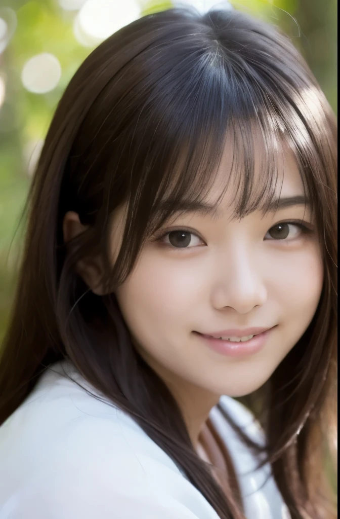best quality, face focus, soft light, ultra high res, (photorealistic:1.4), RAW photo,(Shinozaki Ai), white skin, kawaii,
1 Japanese girl, solo, cute, (smile), (pupil, lights in the eyes), detailed beautiful face, Medium-sized breasts,(high resolution detail of human skin texture),(long hair),(portrait), upper body, white traditional kimono, in the forest,