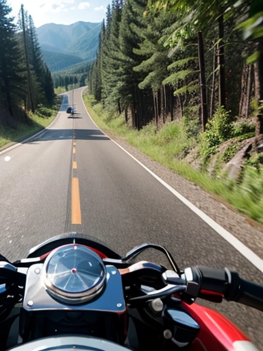 First person perspective, scenery while cornering on a motorcycle