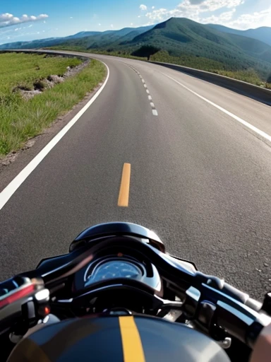 First person perspective, ((scenery while cornering on a motorcycle))