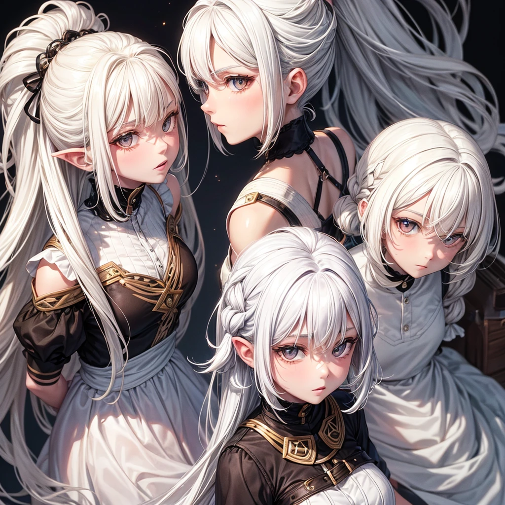 2 12 year old twins, White hair, Brown eyes, White skin.