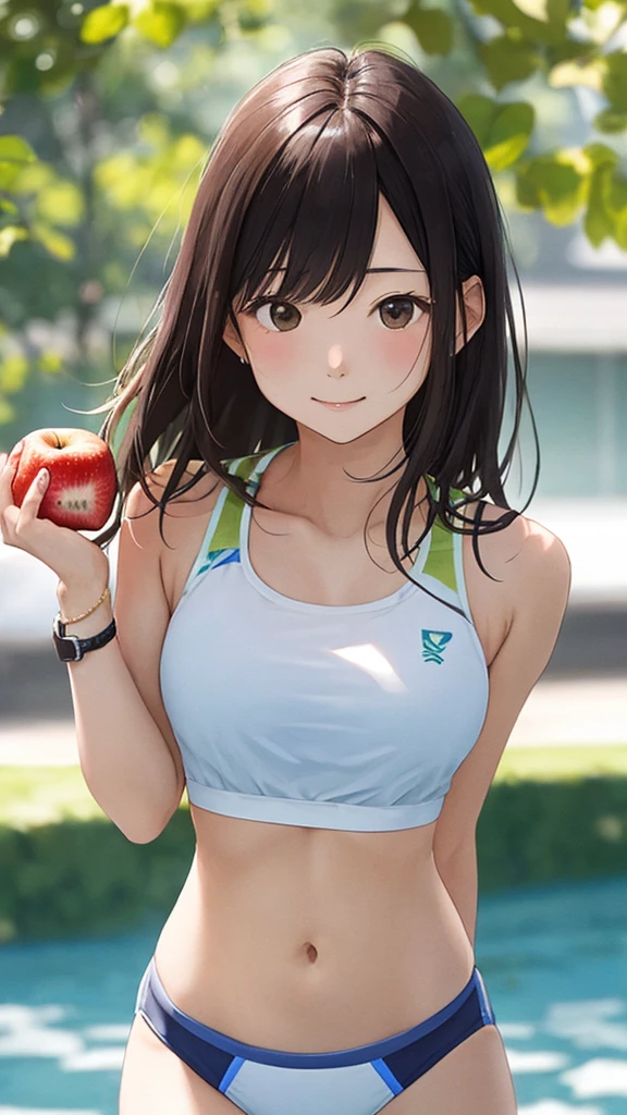 Shiraishi Mei, Looks exactly like Shiraishi Mei,Athletics、Bloomers、Tank top bikini、Diffused sunlight, Written boundary depth, Bokeh (Highest quality: 1.2), (masterpiece: 1.2), Watch Viewer, Vision、(((Panorama:1.2)))三つ編fruit、fruit。