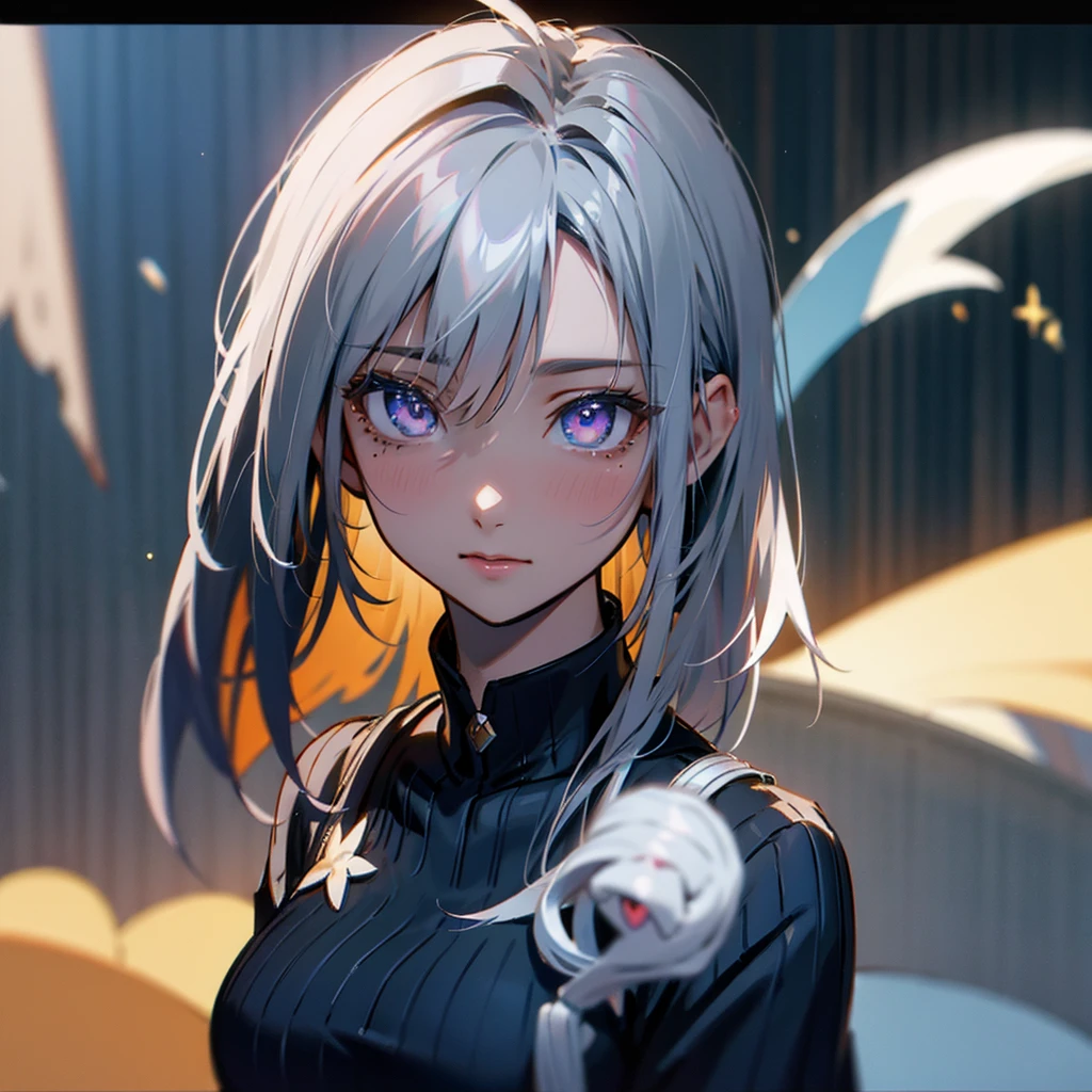 Shortcuts、Soft and fluffy、ephemeral、Starry Sky、Night view、whole body、Beautiful Hair、White skin、girl、universe, streaked hair, white hair, medium hair, mole under eye, heart-shaped pupils, chiaroscuro, cinematic lighting, sparkle, Surrealism, UHD, high details, best quality, masterpiece