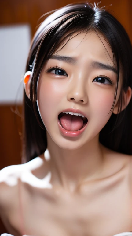 A clear expression of sexual climax, just like an adult video actress would make