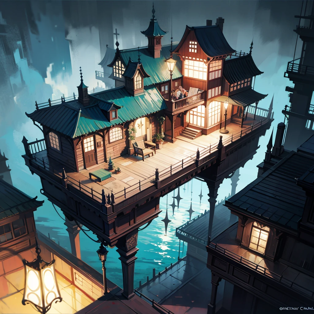 color (fantasy: 1.2), (Miyazaki style), (Irregular buildings floating on the sea), Patchwork cottage, Floral Decoration, lamp, Concept art inspired by Andreas Rocha, Artstation Contest Winners, fantasy art, (Underwater city), Ross Chen, Optical axis, Realistic lighting, masterpiece, high quality, Beautiful graphics, High Detail, masterpiece, high quality, Beautiful graphics, High Detail, --v6