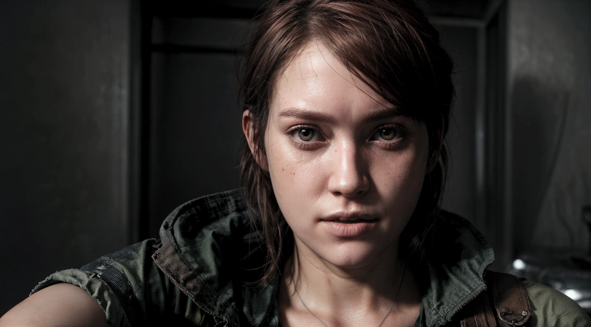 Ellie de the last of us 2, visage d’adulte, 19 ans, selfie, femme mature corp entier