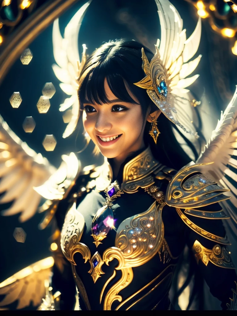 (Cinematic Photo:1.3) from (Realistic:1.3), (Smile:1.3) (Cinematic Photo:1.3) from (Realistic:1.3), (Magic Photo:1.3) from (Realistic:1.3), (Proud:1.3), female mirror angel, angel wings, Intricate Surface Detail, Crystal Core, Bejeweled, Delicate close-up dress, Highly detailed fantasy character, Stunning community, Intricate décor, Detailed fantasy digital art, cgsociety 9, behance fantasy art, 4k detail fantasy, detailed fantasy art, 8k high quality detail art, cgociety, Sparklecore, Hyperrealistic, Dreamlike, Ethereal Fantasy, Realistic, Fiction, Full-HD, HD, 8K, Soft Lighting, Beautiful Lighting, Incredibly Detailed, Naturalism, Land art, regionalism , shutterstock contest winner, (zentangle:1.2), (random background:1.5), (shot with Nikon D7500 with Nikon 18-300mm lens, 1/640, f/6.3, ISO800),