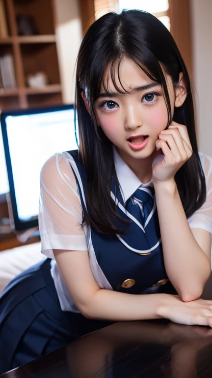 ((A clear expression of sexual climax, just like an adult video actress would make))、uniform
