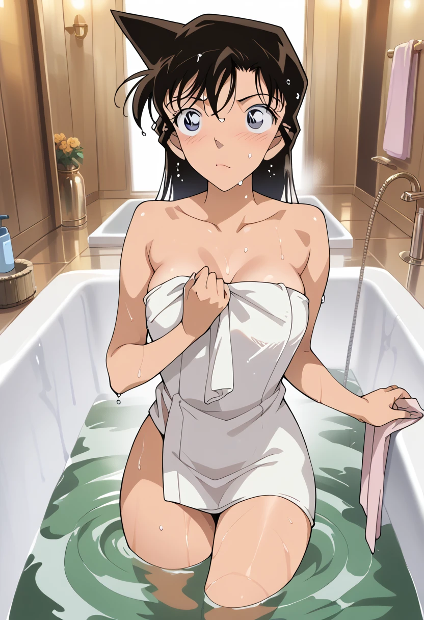 masterpiece,High resolution,Highest quality,8k (Detective Conan,Rank Dead) (One towel,Large public bath,Wet)Hot face,,