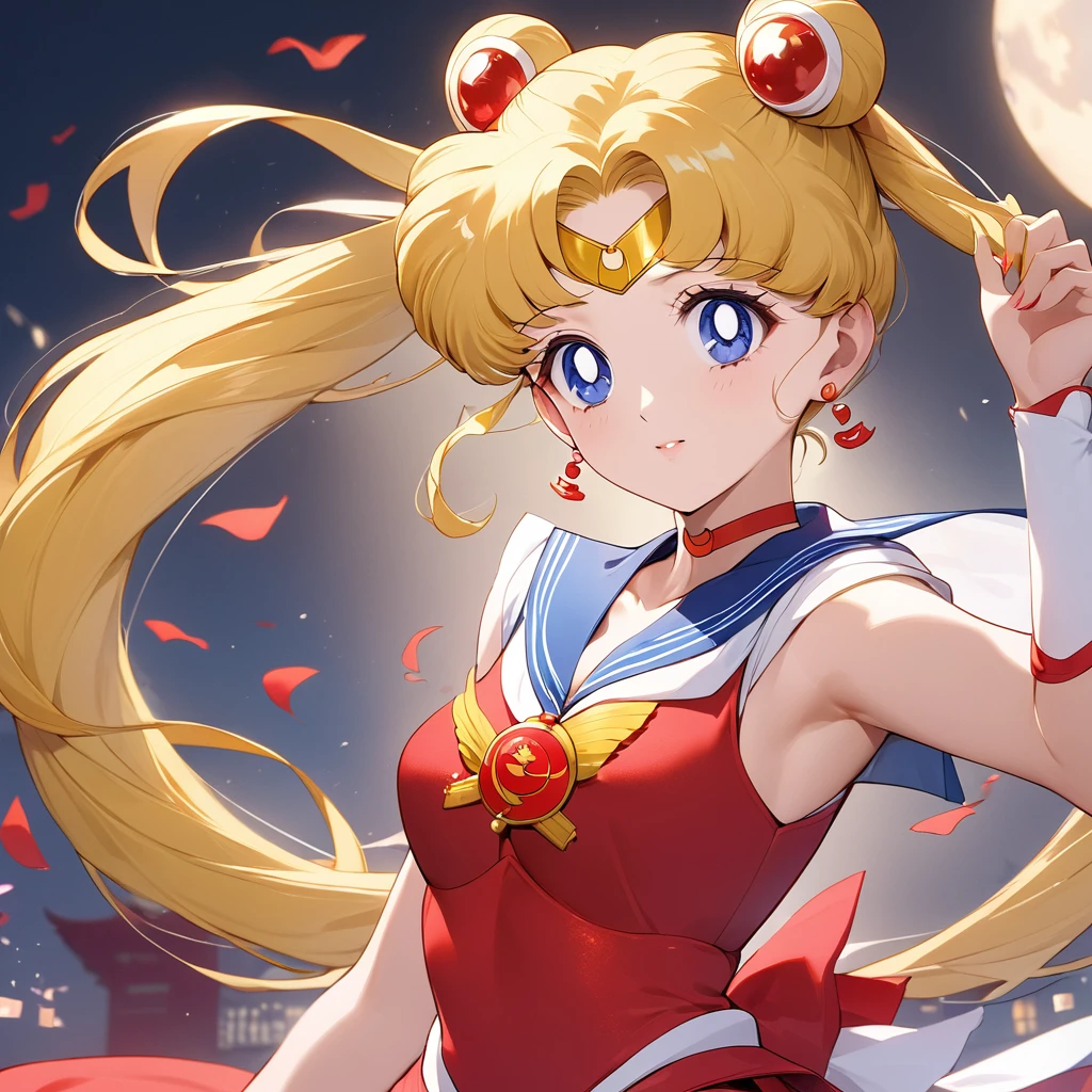 ((Highest quality)), ((masterpiece)), (detailed), (Perfect Face)、The woman is a Chinese Sailor China Moon, a Chinese woman with blue eyes, long blonde hair and a twin-tailed bun. She is a member of the glorious Chinese Communist Party and has sworn absolute loyalty to it. She is a righteous Chinese Communist Party member and a beautiful girl warrior who fights for the great Communist Party.、The woman is wearing a gorgeous and beautiful Chinese costume, resembling that of a Chinese Communist Party member.、For the sake of China, their hairstyles, clothes, and everything they wear are all Chinese Communist Party items, and their thoughts are also Chinese, becoming great Chinese in body and mind.、The woman became the Chinese Tsukino Usagi, who was proud of China, loved it and devoted herself to it.、She is serving China as a member of the great Communist Party of China.、The woman is a beautiful, respectable and exemplary Communist Party member.