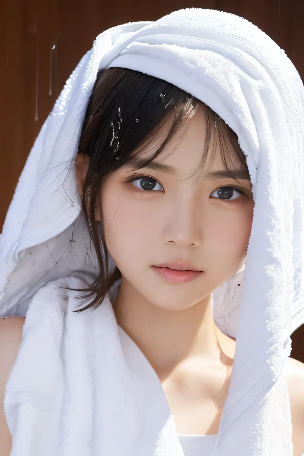 (Beautiful girl wiping her head with a towel:1.5), 17 years old, (Highest quality:1.4), (Very detailed), (Very detailed美しい顔), Sexy look, Evenly balanced eyes, (Short-sleeved sailor suit :1.3), (School uniforms:1.3), Beautiful face and eyes, iris, Medium Hair, The Beauty of Japan, (Skinny body type:1.3), (Flat Chest:1.3), (Rain-soaked skin:1.5), Smooth, Very detailed CG synthesis 8k wallpaper, High-resolution RAW color photos, Professional photography, Light, BackLight, dream-like, impressive, Written boundary depth, My Room, (Face close-up:1.5), (Shooting from the front:1.5)