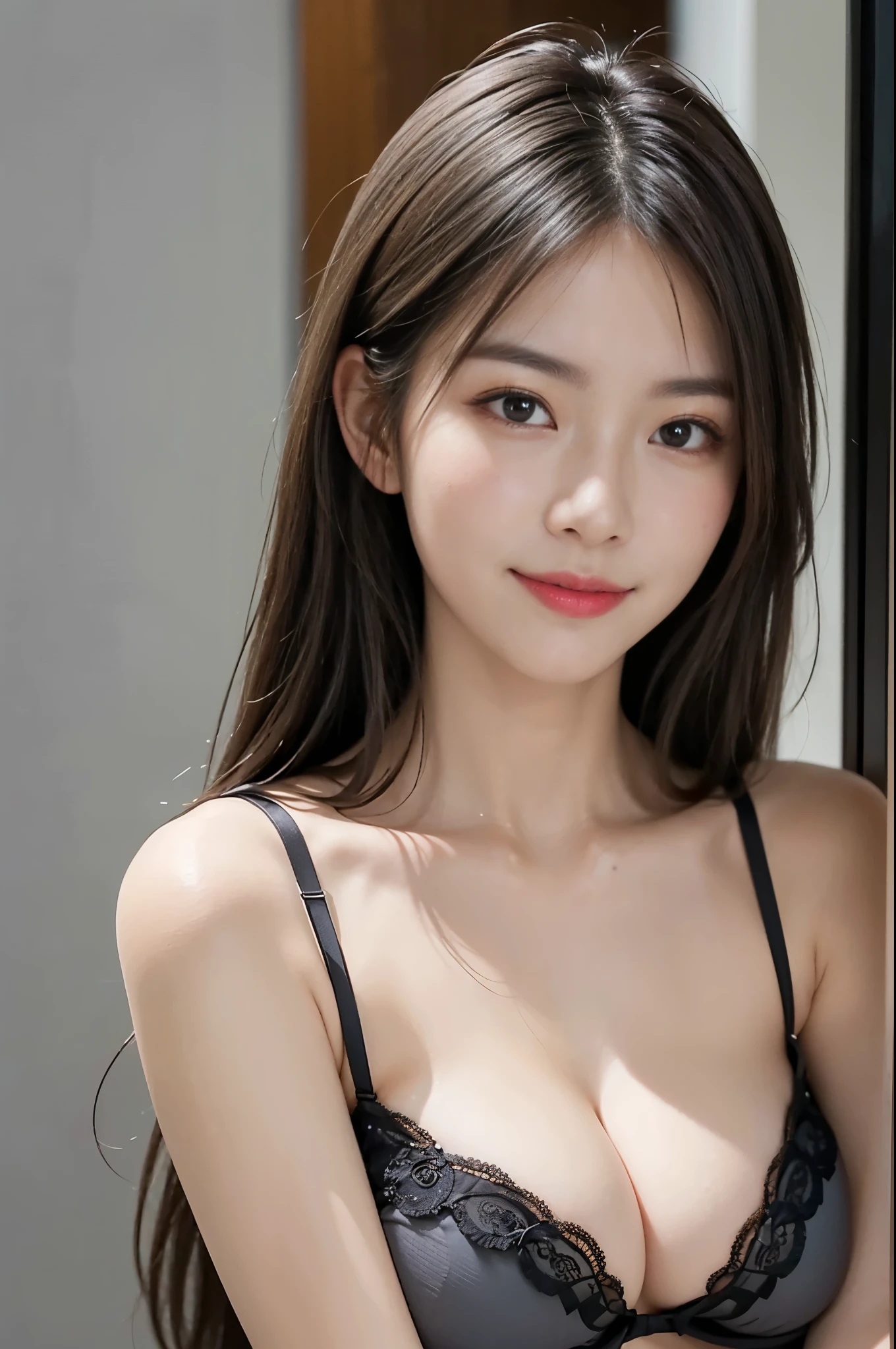 ((a solo woman at outdoor plaza)),(( wearing grey lingerie:1.2)). 40k, Photography, masutepiece, Best Quality, dark grey background, ((Mature, waifu, mami, A MILF)), ((vouous breasts)), Perfe, perfect , ((solo_girl with brown eyes and gorgeous bright black hair)). a Pretty Japanese woman,wet hair look, completely soft chest and white skin,, ((Very soft breasts)). Ultra-detail, Detailed eyes, looking into camera, embarrassed, Smile, closed lips, closed mouth, closed lips, no teeth, nightime, smooth light on faceivid