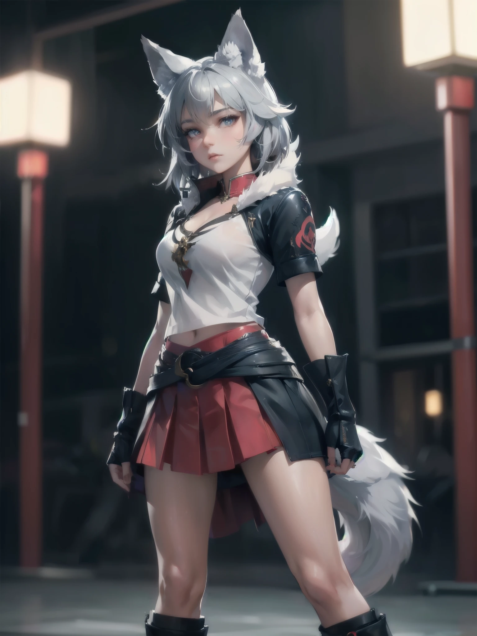 masterpiece, (textured skin), best quality, gorgeous beautiful, (a beautiful girl,wolf ears),detailed clothes,large breasts,narrow waist,, (beautiful face), cinematic lighting, (fantasy anime art ),