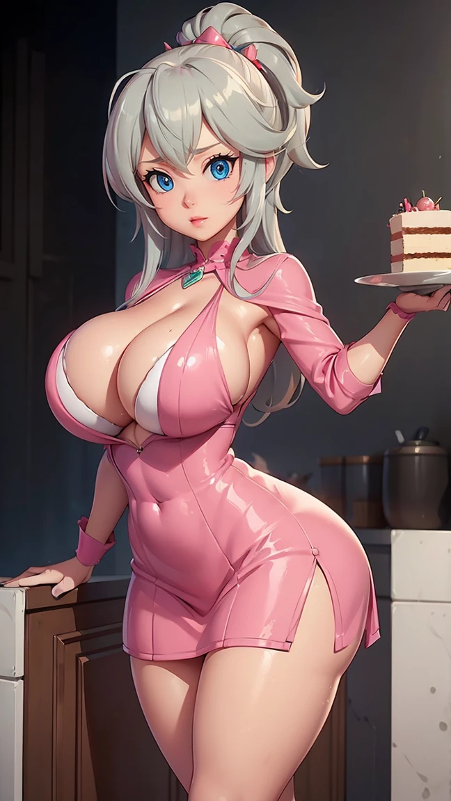 (high qualiy, better rendering), (beautiful girl), gray hair(bombshell, Pin-up style), a psychopath, crazy face, pose sexy, new, pose sexy, Mother, cake, centred, scale to size, Giant tits, new bucetinha molhada