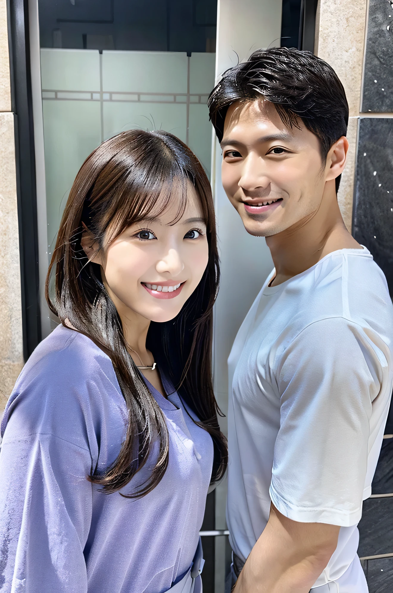 dentist Male and female2people Wearing black medical scrubs Japanese people Black hair Late 20s Mainly upper body angle smile Shooting outside No accessories included