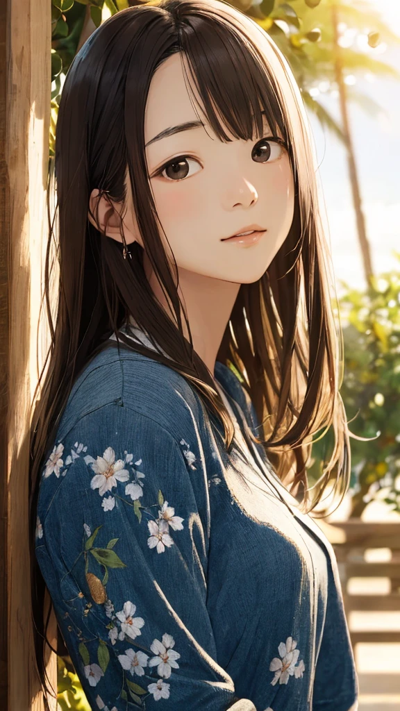 Shiraishi Mei, Looks exactly like Shiraishi Mei,Oceanの方を向いている後ろ姿、Woman looking up at the sky ,Long Hair, Dark brown hair, , 18-year-old, photograph, Realistic, Highest quality, Detailed face, Strong sunlight, Ocean, Embankment, Detailed Background, Diffused sunlight, Written boundary depth, Bokeh (Highest quality: 1.2), (masterpiece: 1.2), Watch Viewer, one piece, White Theme, ,Vision、(((Panorama:1.2)))三つ編fruit、fruit。