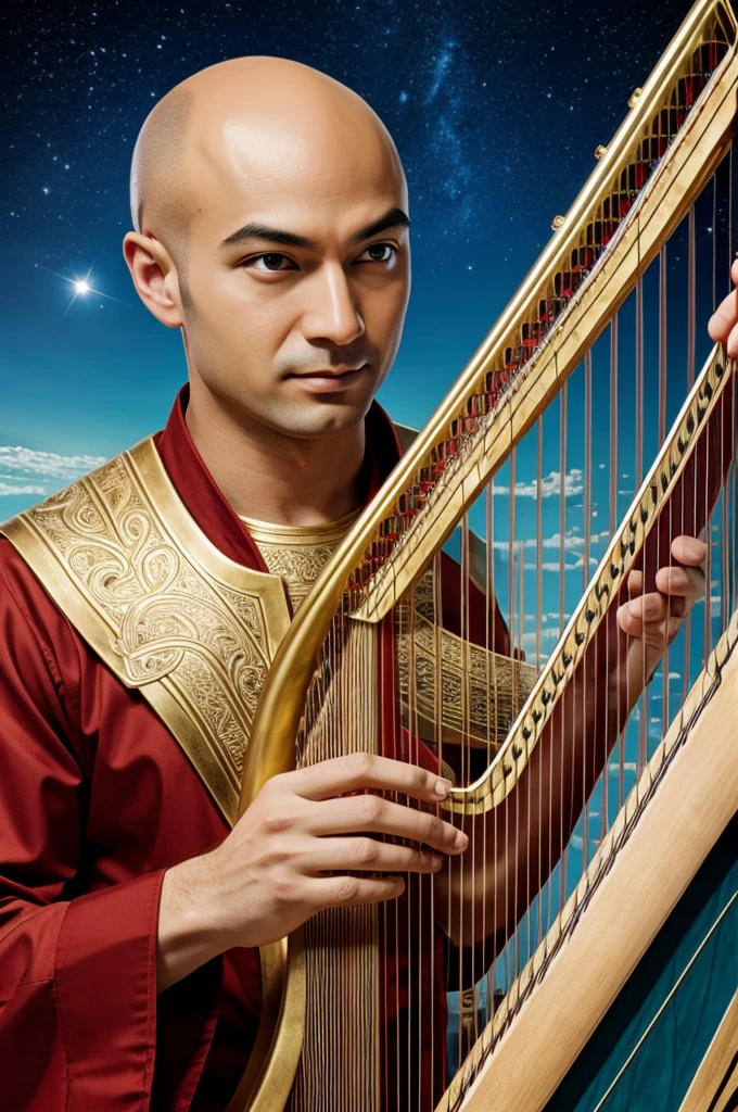 Bald anime playing harp