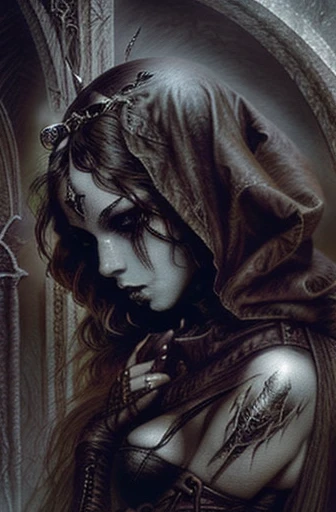 ((work of art)), ((best qualityer)), ((close up: 1.0))a woman with a hood and roses in her hair, estilo de dark fantasy art, in the style of dark fantasy art, gothic fantasy art, dark fantasy art, dark fantasy art, gothic maiden, she is the queen of black roses, dark fantasy mixed with realism, dark fantasy style, gothic maiden of the dark, gothic art, Dark digital art, but detailed, dark fantasy artwork