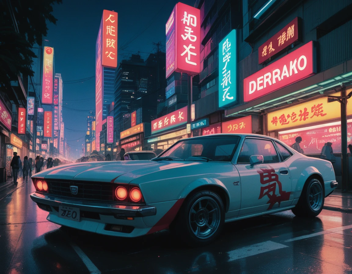 JDM car in Tokyo night,Cyberphunk, neon, lights, HD