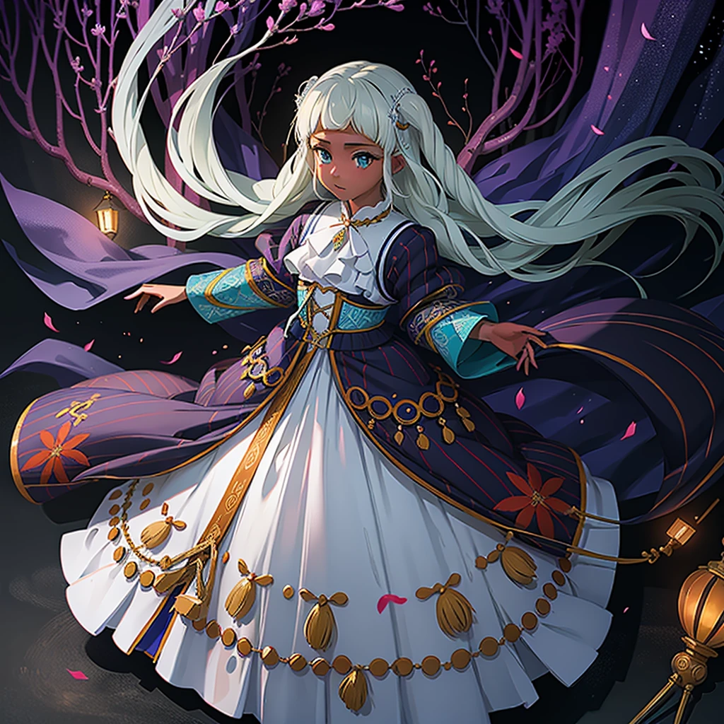 最high quality、high quality、10 years old、Brightly embroidered folk costumes from Central Asia and the Caspian Sea region、Bride Girl、Moonlight meadow、moonlight、Long dress