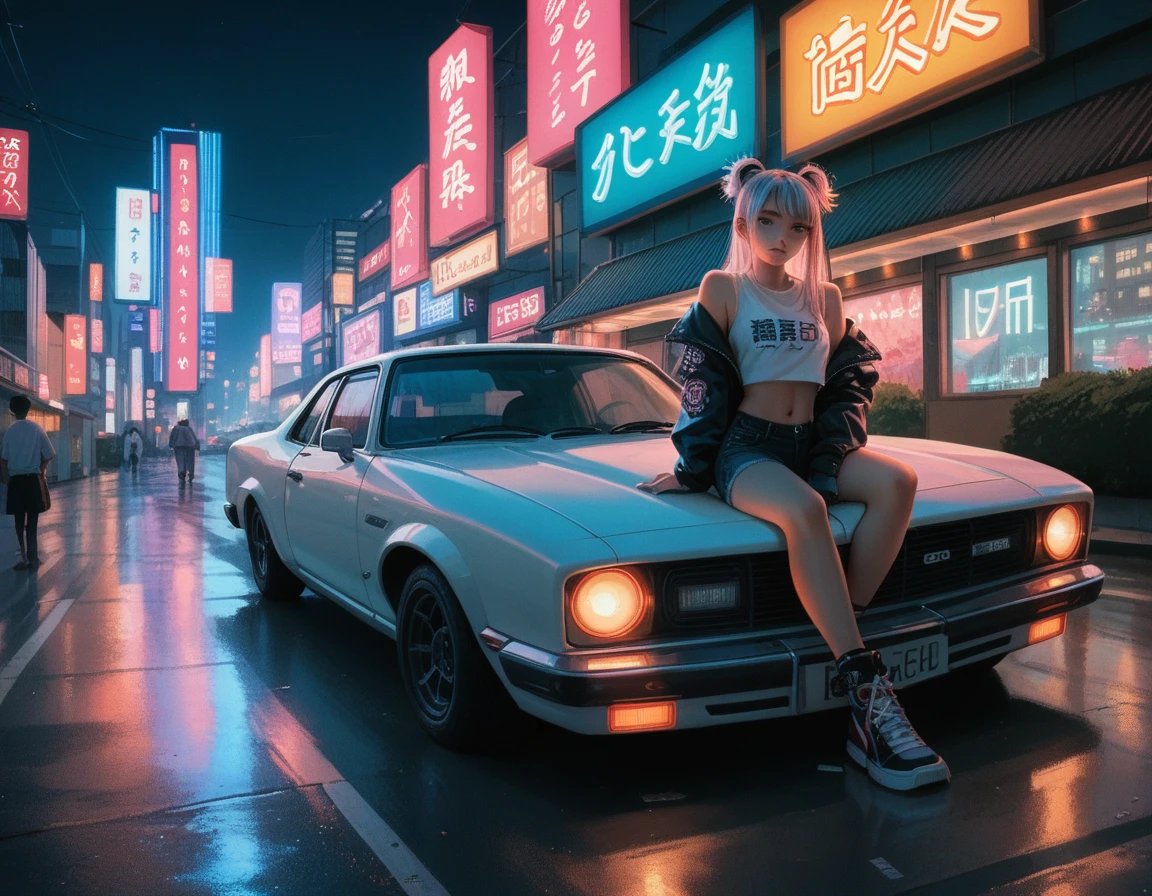 JDM car in Tokyo night,Cyberphunk, neon, lights, HD