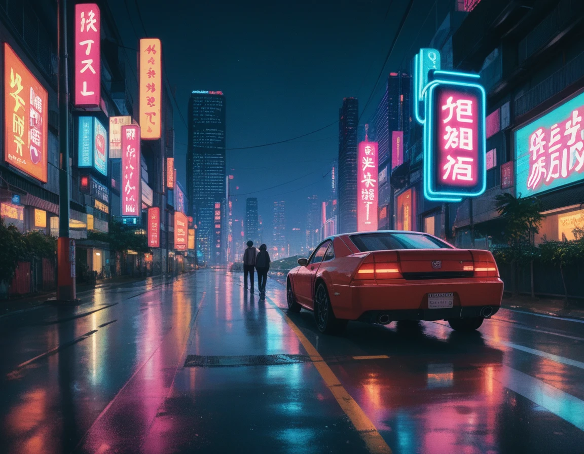JDM car in Tokyo night,Cyberphunk, neon, lights, HD