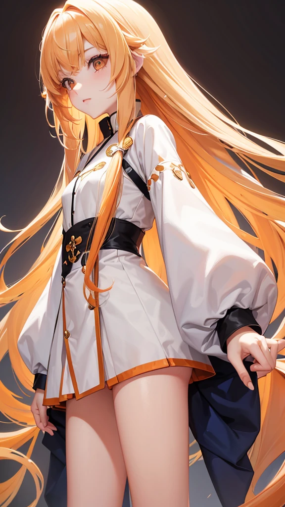 White and orange gradient hair、long hair、Wavy Hair、One Girl、cute、whole body、high waist