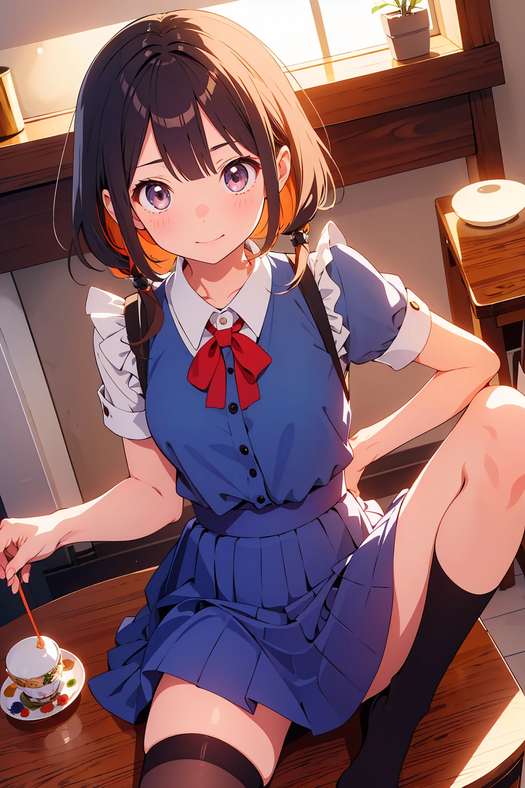 (Highest quality,Tabletop:1.2),(Anime Style,Comic Core:1.1),One Girl,Cute Style,Adorable,Highly detailed eyes,Highly detailed face,Very fine hair,About Hipdar,8k,solve,Maid,Maid服,mini skirt,squat,