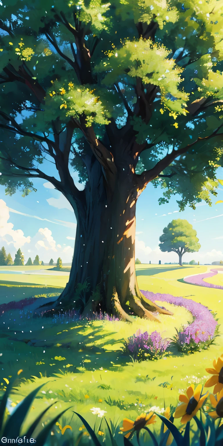 The tree of life. witha beutifule grass background with some flowers