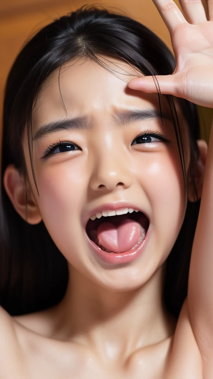 High resolution, 16k, 8k 12 year old girl　Sticking out tongue