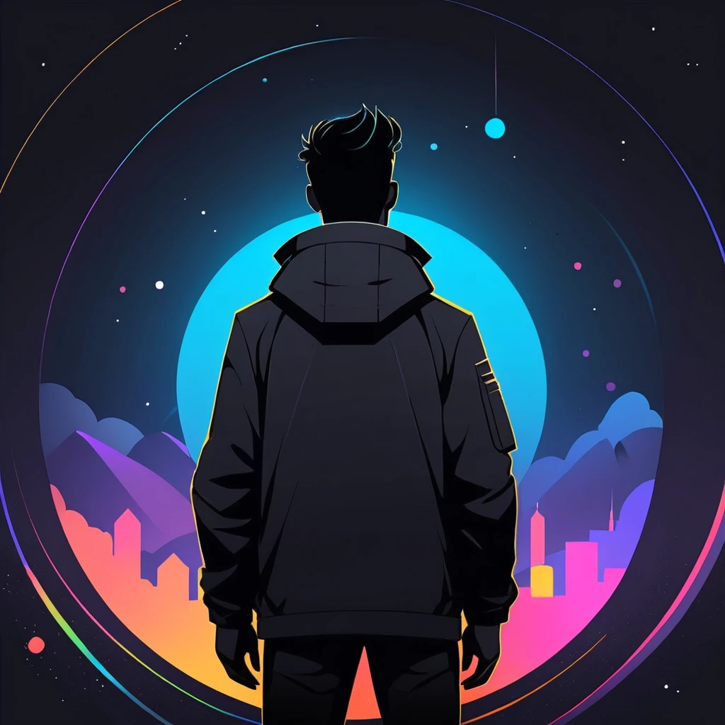 concept art Minimalism \(icon\),Black theme,cute men,colorful,best quality,. digital artwork, illustrative, painterly, matte painting, highly detailed