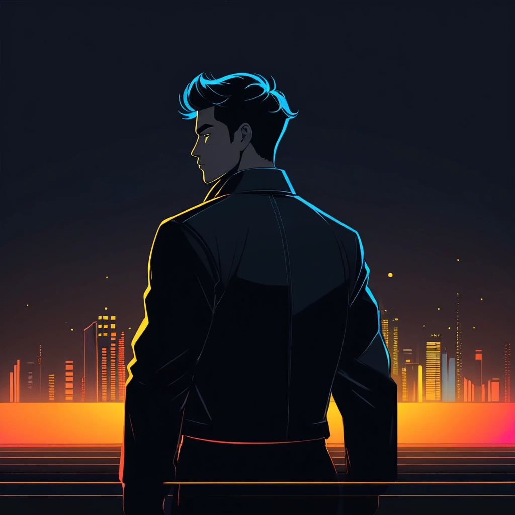 concept art Minimalism \(icon\),Black theme,cute men,colorful,best quality,. digital artwork, illustrative, painterly, matte painting, highly detailed