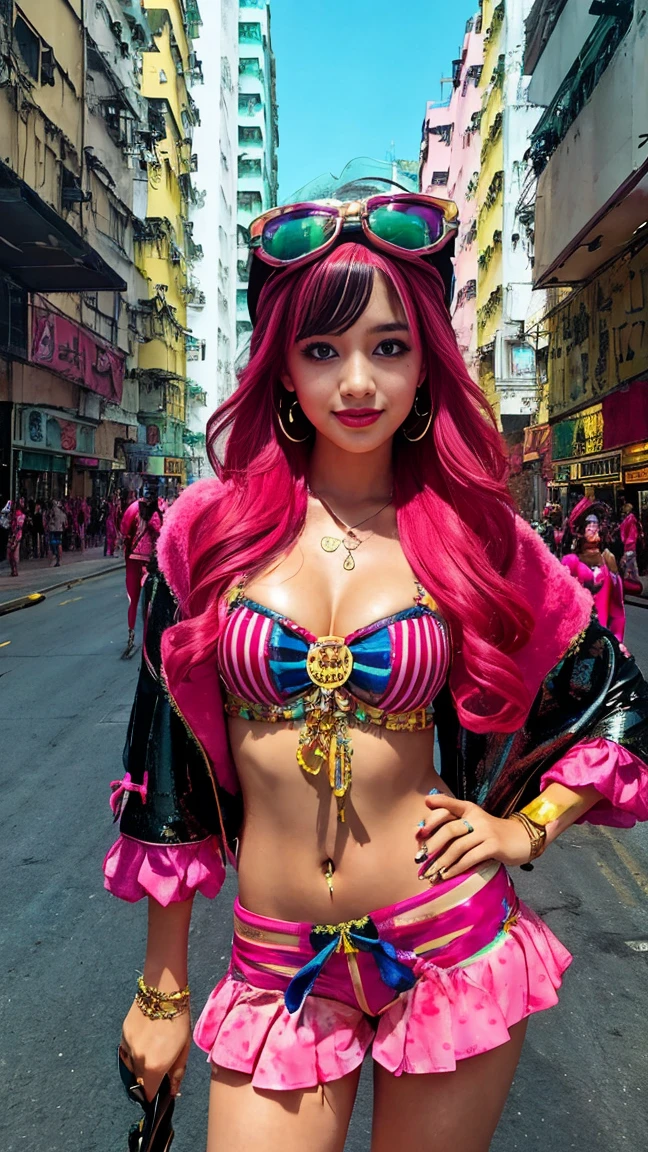 hong kong, day, ( pirate, prat
pirate on boat:1.4 , boat:1.4, boat sailing on street, ready for fighting, cannon ), (Awkward,blush :1.3), Alafi girls take photos in colorful clothes, y 2 k cutecore crowncore, Lovely Decora Rainbow Core, Lovely high quality rendering, Candy Girl, Deco, Unreal Engine : : Carnival Makeup, Working Girl, raver girl, Carnival Costumes, Glitch Punk Girl, soda themed girl, Lively and cheerful, 80s pin-up style,