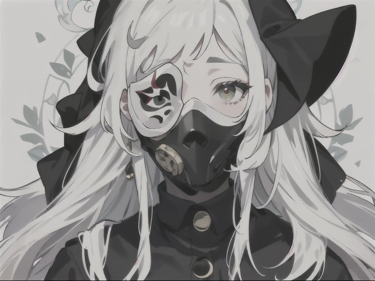 Anime Figures,Dark Villain,Long hair flutters,Grey Hair, A woman with cool droopy eyes, Hollow Eyes, Smoking a cigarette, Thick fog around,