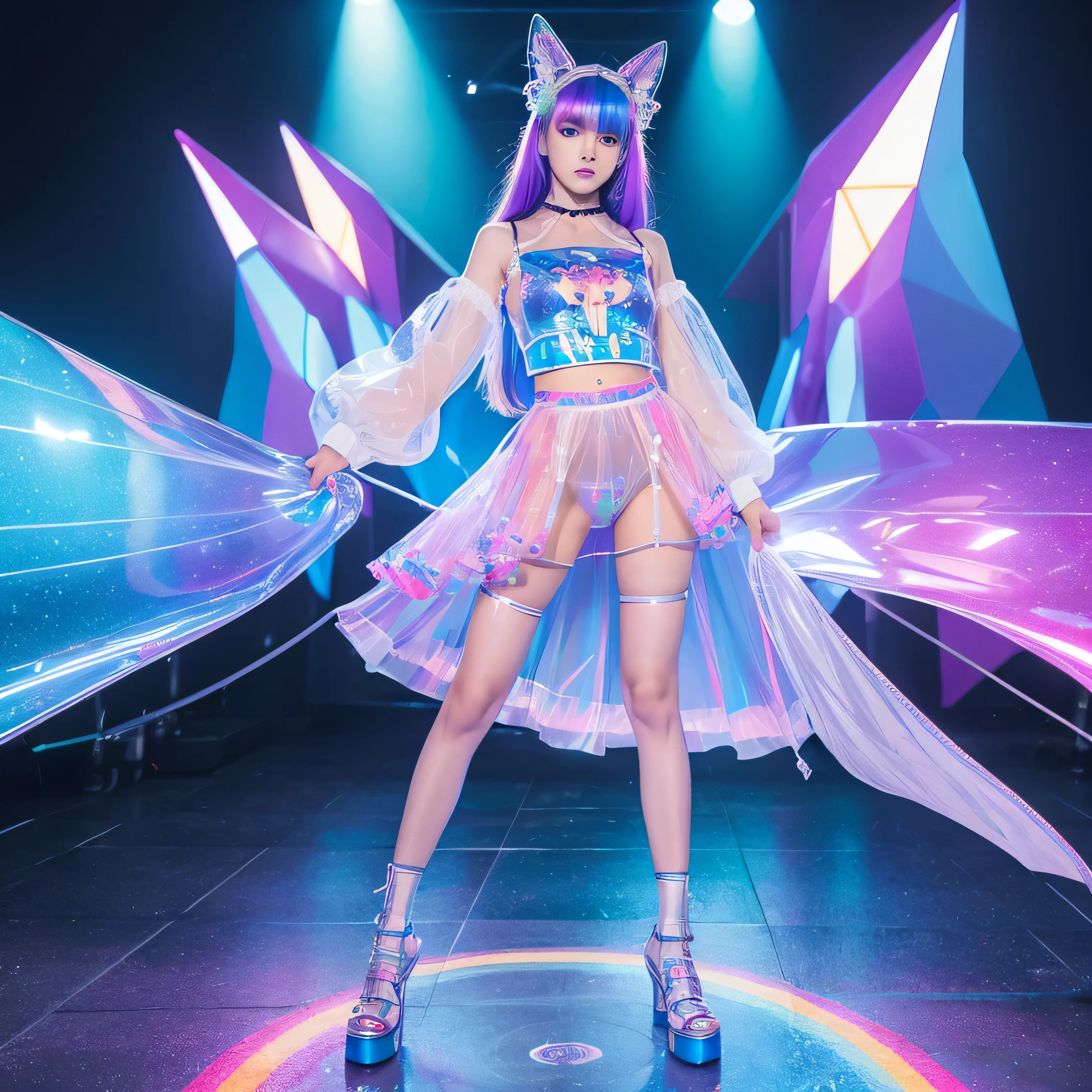 ((Highest quality)), ((masterpiece)), (detailed), One girl, Sexy Beautiful Girl,cute,Russian beauty, Transparent color PVC clothing,Transparent Color Vinyl Clothing,Prismatic,Holographic,chromatic aberration,Fashion Illustration,masterpiece,Harajuku fashion girl,View your viewers,8k,超detailed,Pixiv,whole body