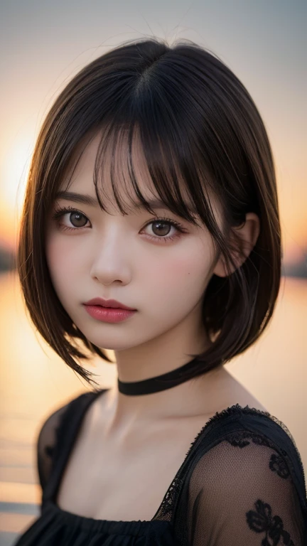 Highest quality, shape, Very detailed, finely, High resolution, 8k wallpaper, 完璧なダイナミックな構shape, beautiful and beautiful eyes, Short Bob Hair,blonde inner hair,Natural color lip, Bold sexy pose,20-year-old girl、cute、Subjects striking sexy poses for the camera、(masterpiece:1.2), Highest quality, (shape:1.2), (Very detailed), Hyper Details, (delicate), (Intricate details), (Cinematic Light, Highest quality Backlights), Delete a row, soloist, Perfect body, (1 girl), Anime girl with clear black eyes and light hair,beautiful, Narrow eyes、 black gothic dress, (Compensate), High Contrast, (Better lighting, とても創造的でbeautiful), (Cinematic Light), flashy、whole body、Highlight good style、((Wallpaper 8k)), ((Surreal)), ((Quality down to the last detail:1.2)), 1 girl, Kind eyes、Fuller lips
