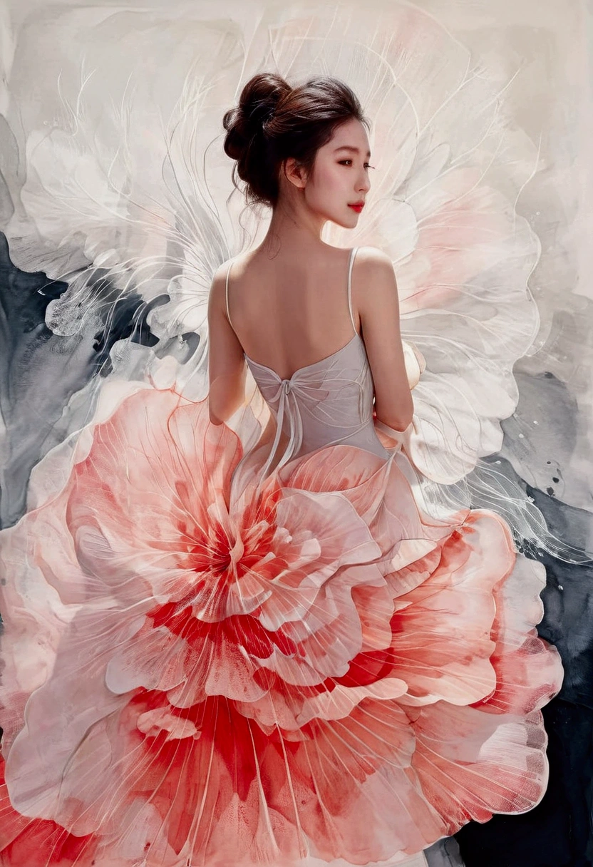 Chinese traditional ink body art style, (Use simple lines to outline the graceful figure of women),Beautiful back, undulating lines, Thick and thin lines, , Line Art, Black and White,figure,Line Art,Lyrical Abstraction, Fountain Pen Art,Gel Pen,crayon art,