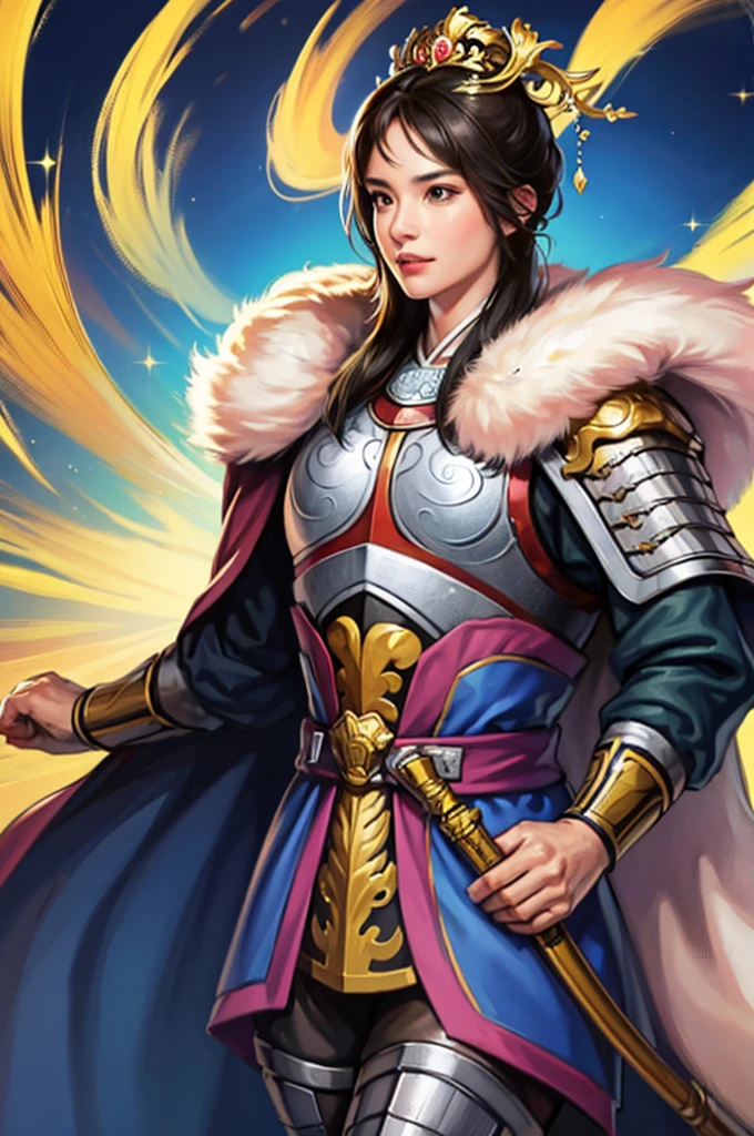 8k,Knight with a sword,1 male,Decorative armor(An elaborately crafted noble coat of arms),Ultra-high resolution,Surreal,Realistic Skin,Black Hair Short Hair,Big black eyes,Muscular body,Waist Armor,Delicate hands, Perfect hand shape, Character Art,Action pose,masterpiece,Highest quality realistic RAW photos,Bright colors,Rich colors, Backlight, Cinema Lighting, Film Grain,50mm lens,Satoshi Tsumabuki