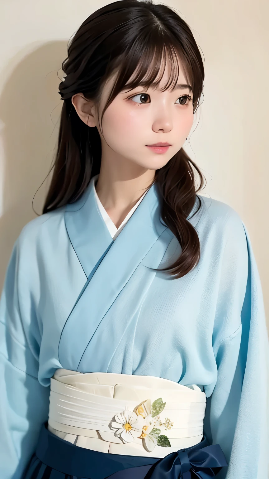 (((Simple configuration)))、(((The background is a white wall:1.2)))、One Girl、Perfect Anatomy、絵のようにbeautiful、sketch、Very delicate、Cloud-like wall、、Floral、Delicate depiction、Abstract、Bright colors overall、Gentle color、Taisho Romance、Long kimono and hakama、(masterpiece、Highest quality、Highest quality、Official Art、beautiful, beautiful:1.2)