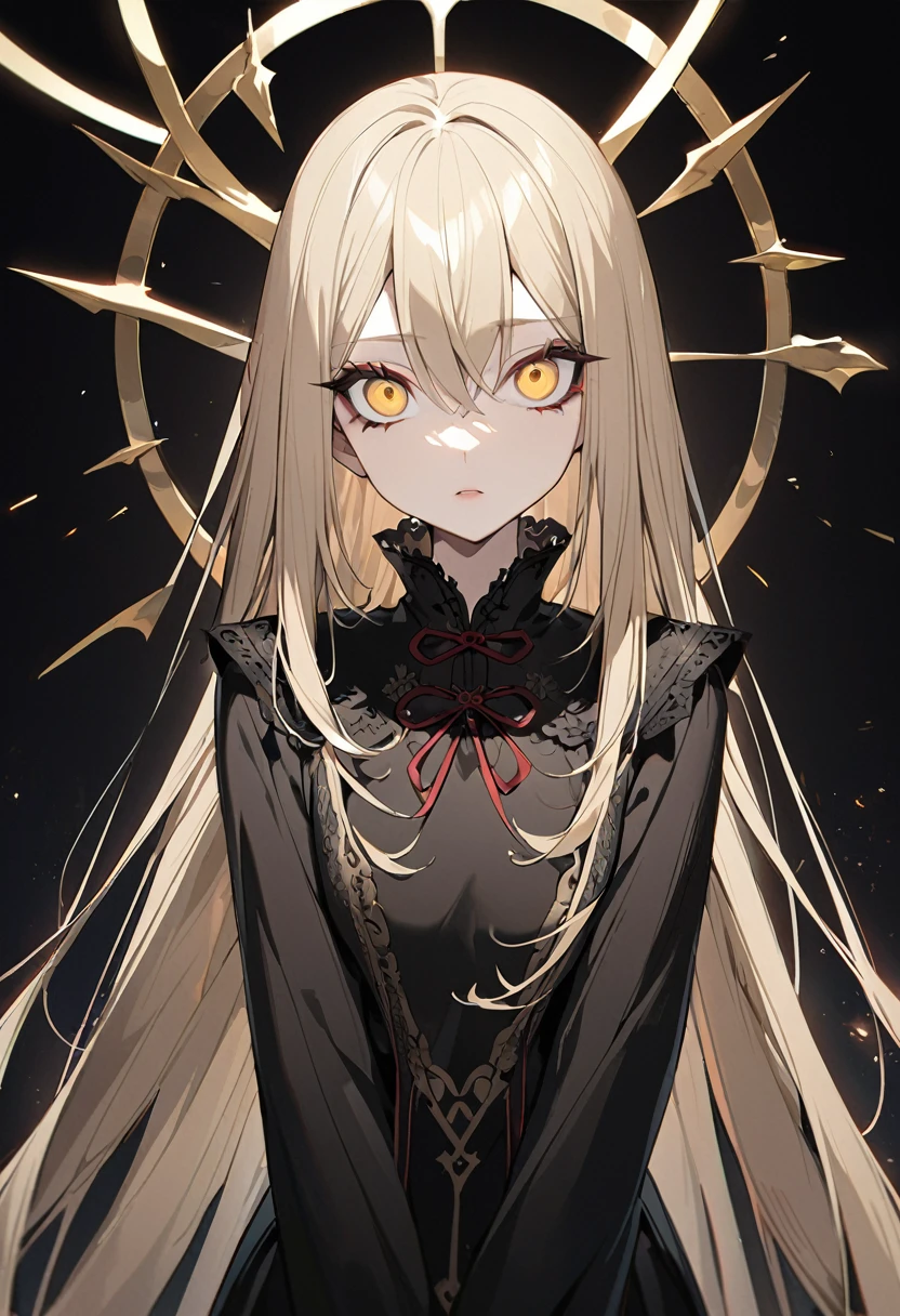 1 person、masterpiece、Highest quality、Beauty、Big eyes、Golden Eyes、Light Brown Hair、Straight Hair、Chinese Gothic、Long sleeve、China、Black background、anime