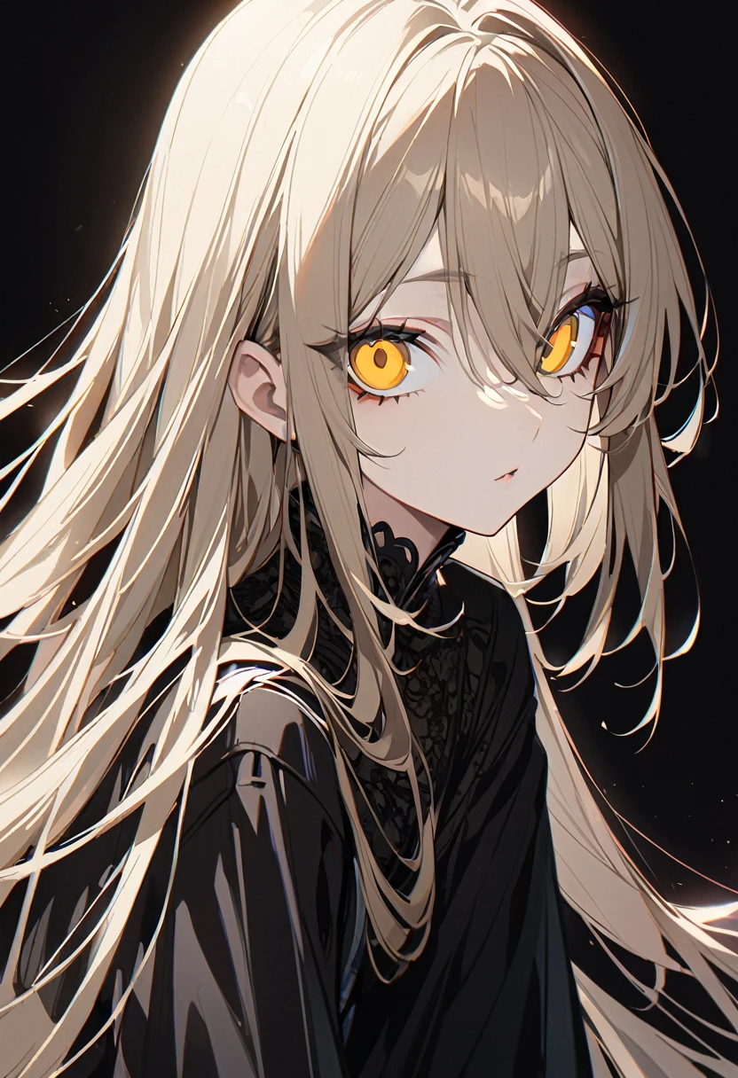 1 person、masterpiece、Highest quality、Beauty、Big eyes、Golden Eyes、Light Brown Hair、Straight Hair、Chinese Gothic、Long sleeve、China、Black background、anime