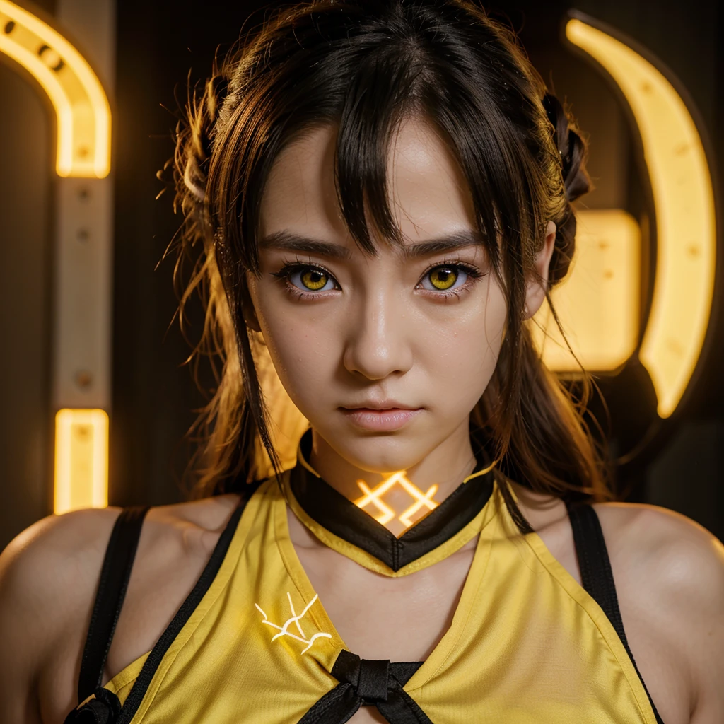 Female genshin impact noelle glowing yellow eyes breathe blurring anime