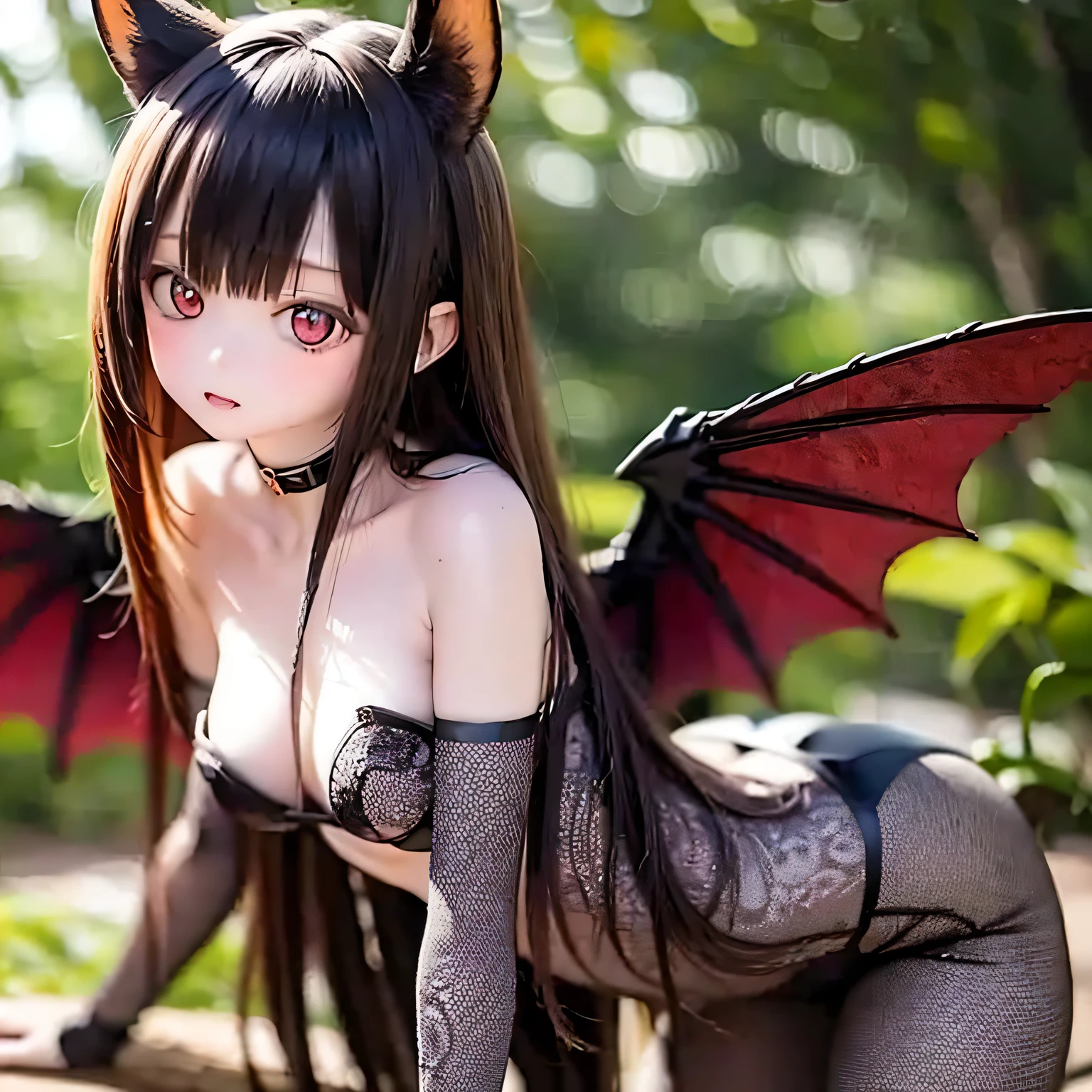 Spread your wings and turn 10、Red eyes、Redhead、naked、Attractive face、Succubus Girl、Chibi Corner、Flat Chest、topless