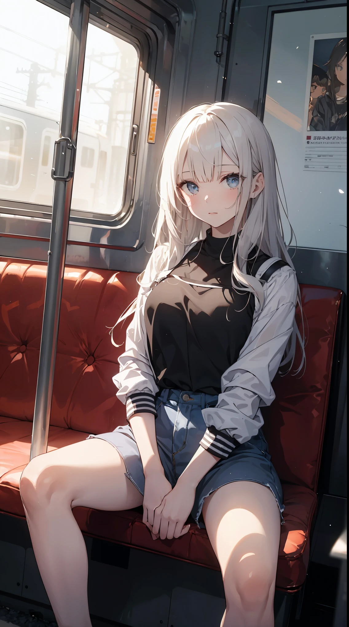 (8k, best quality, master piece: 1.2),super high resolution,1 girl, 独奏, colorshift eyes, hyperdetailed, expressive eyes, ultra-detailed face, Date Clothes、Random hairstyle、silver gay hair, drive、Assistant seat、sunshine, Collarbone, Ecstatic expression,